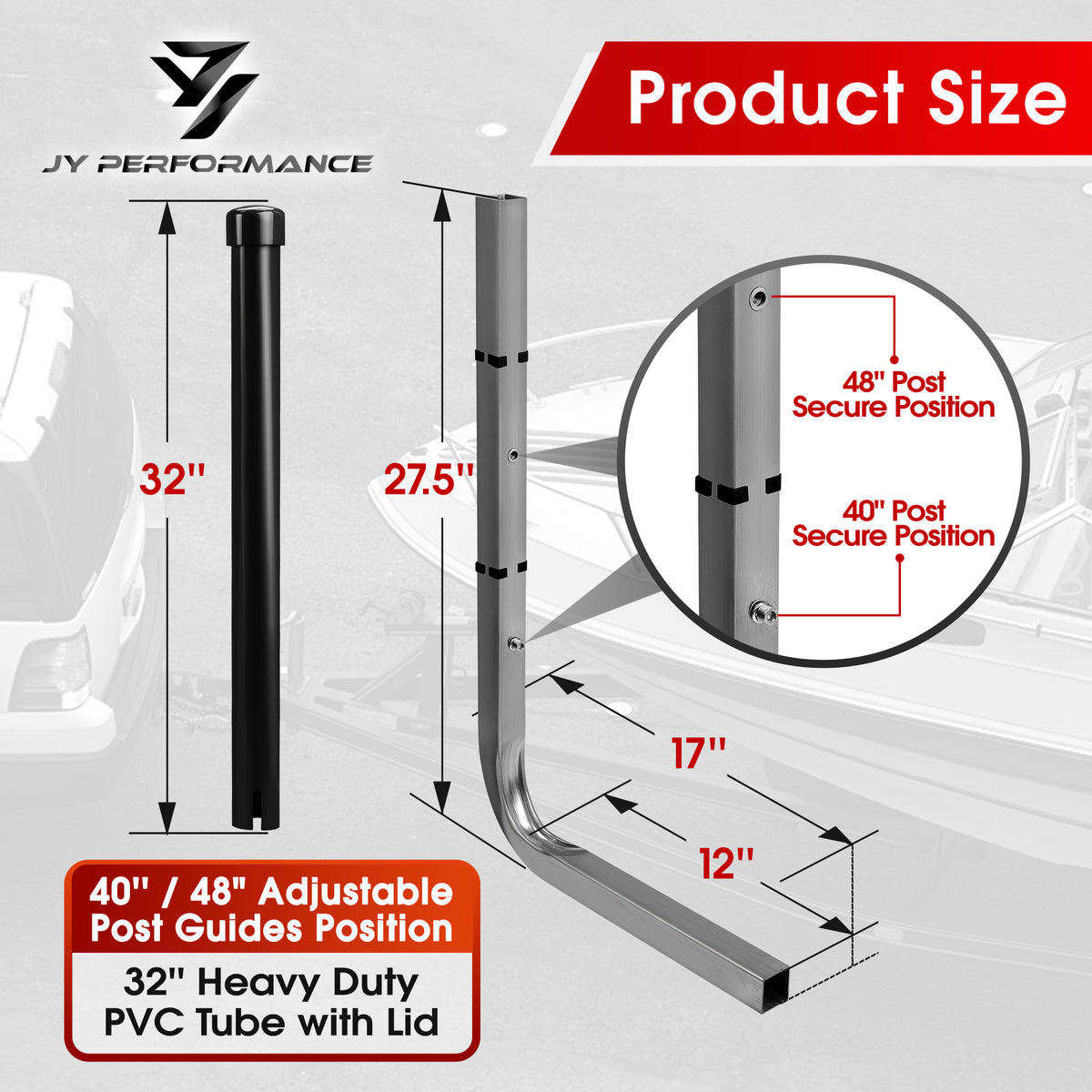 40"/48" Adjustable Boat Trailer Guide-ons with Black PVC Pipes, Rustproof Galvanized Steel