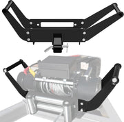 JY Performance foldable winch cradle for a 2-inch receiver, with installation example; winch not included