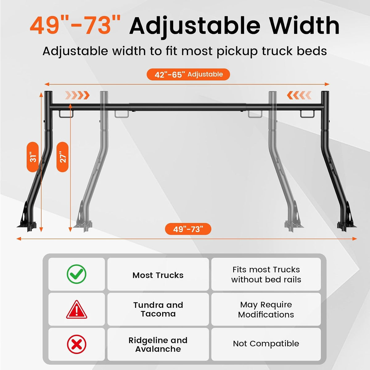 Truck Bed Ladder Rack – 800 lb Capacity, No-Drill J-Bolt Mount