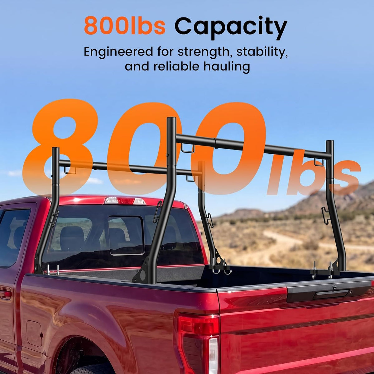 Truck Bed Ladder Rack – 800 lb Capacity, No-Drill J-Bolt Mount